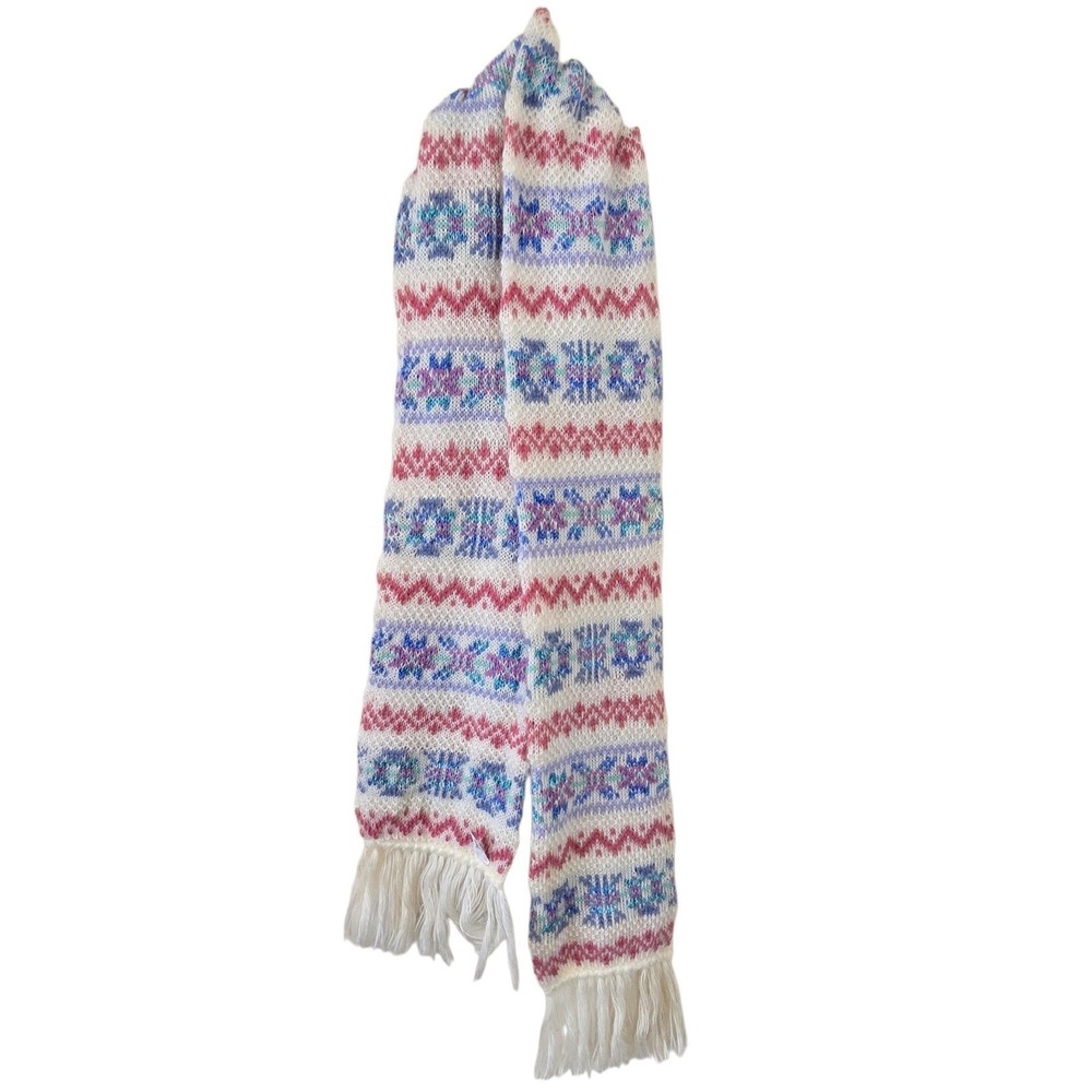 Vintage Hanes Her Way Scarf NWT Fair Isle Knit Pastel Fringe Deadstock